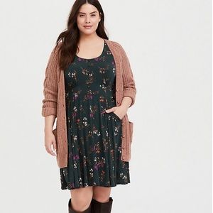NWT TORRID dark green floral studio knit dress